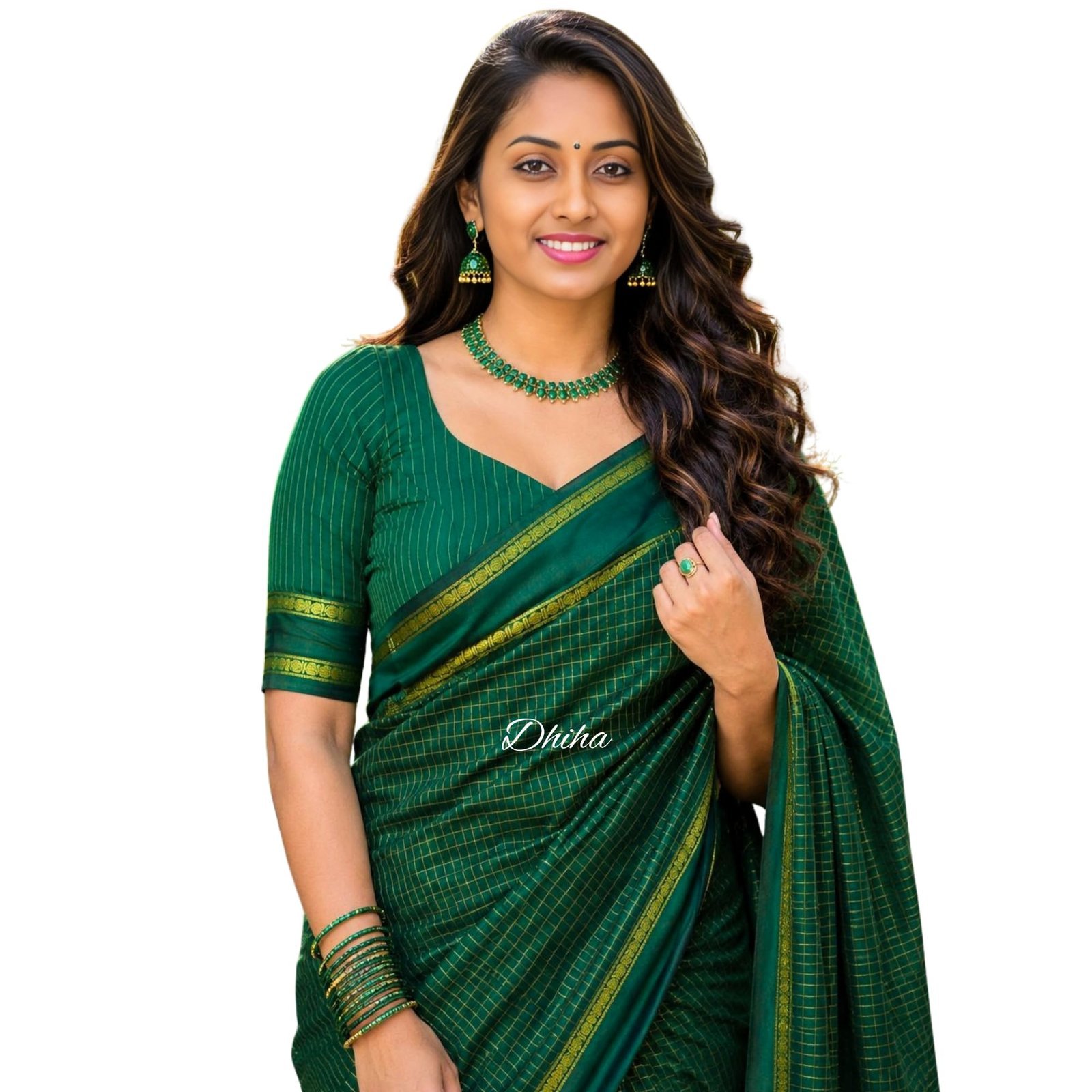 Pure Kalyani Cotton Saree for Women | Aarani Koora Kattam Checked Saree with Zari Border, Tassels & Running Blouse | Kanjivaram Cotton Silk | Handloom Weave (Dark Green Arani)
