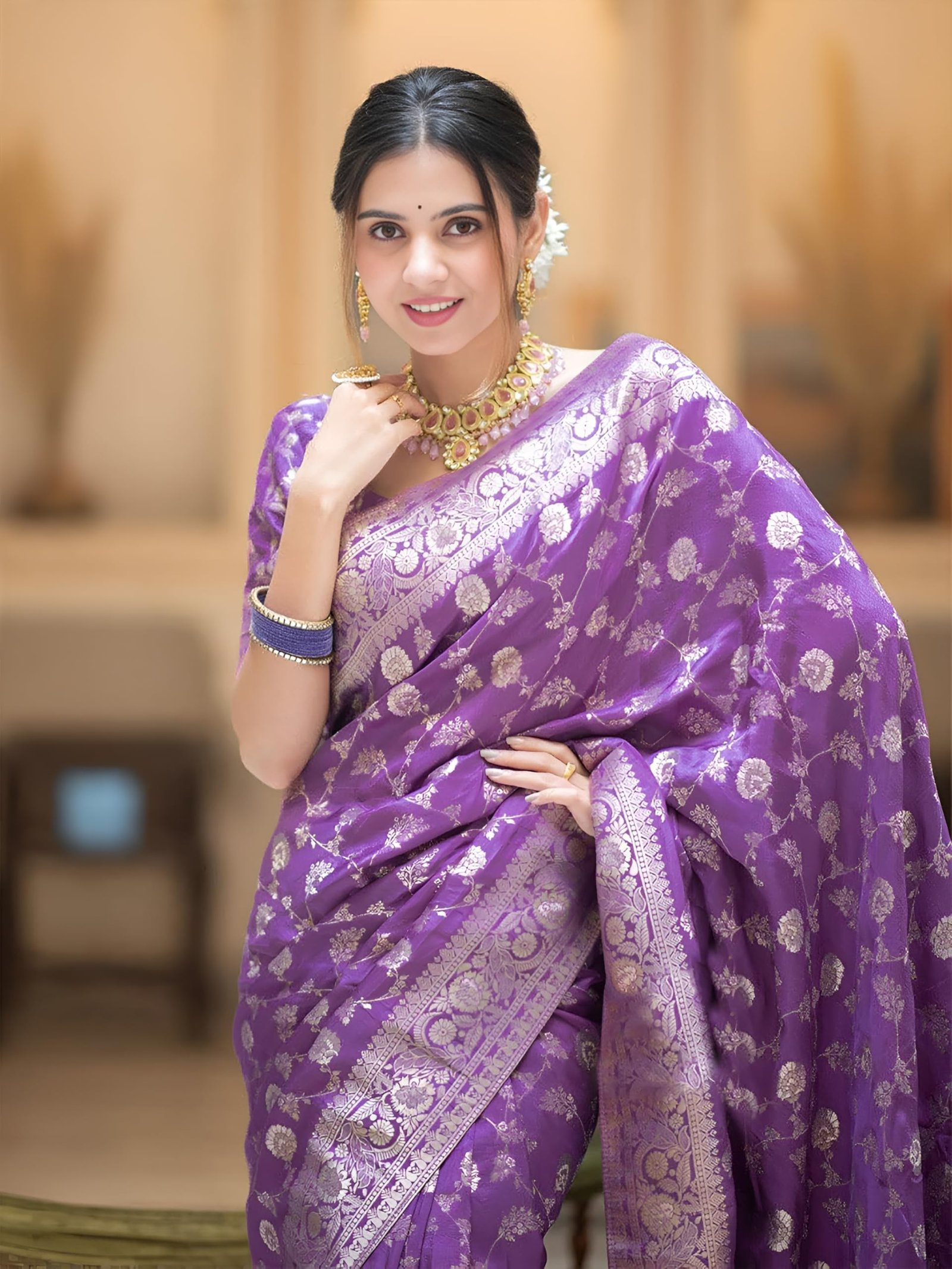 Women's Pure Kanjivaram Silk Saree Soft Banarasi Style Wedding With Blouse Piece | Saree For Women | New Sari_AZ-YS-OG1-SHAYANI LIGHT PURPLE