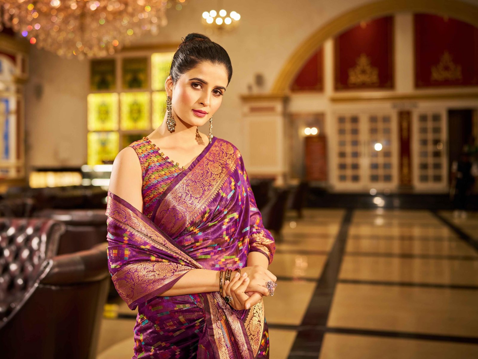 Women's Kanjivaram Banarasi Silk Saree For Patola Festival Wedding Silk With Rich Pallu Design Sarees For Women With Blouse Piece, Purple