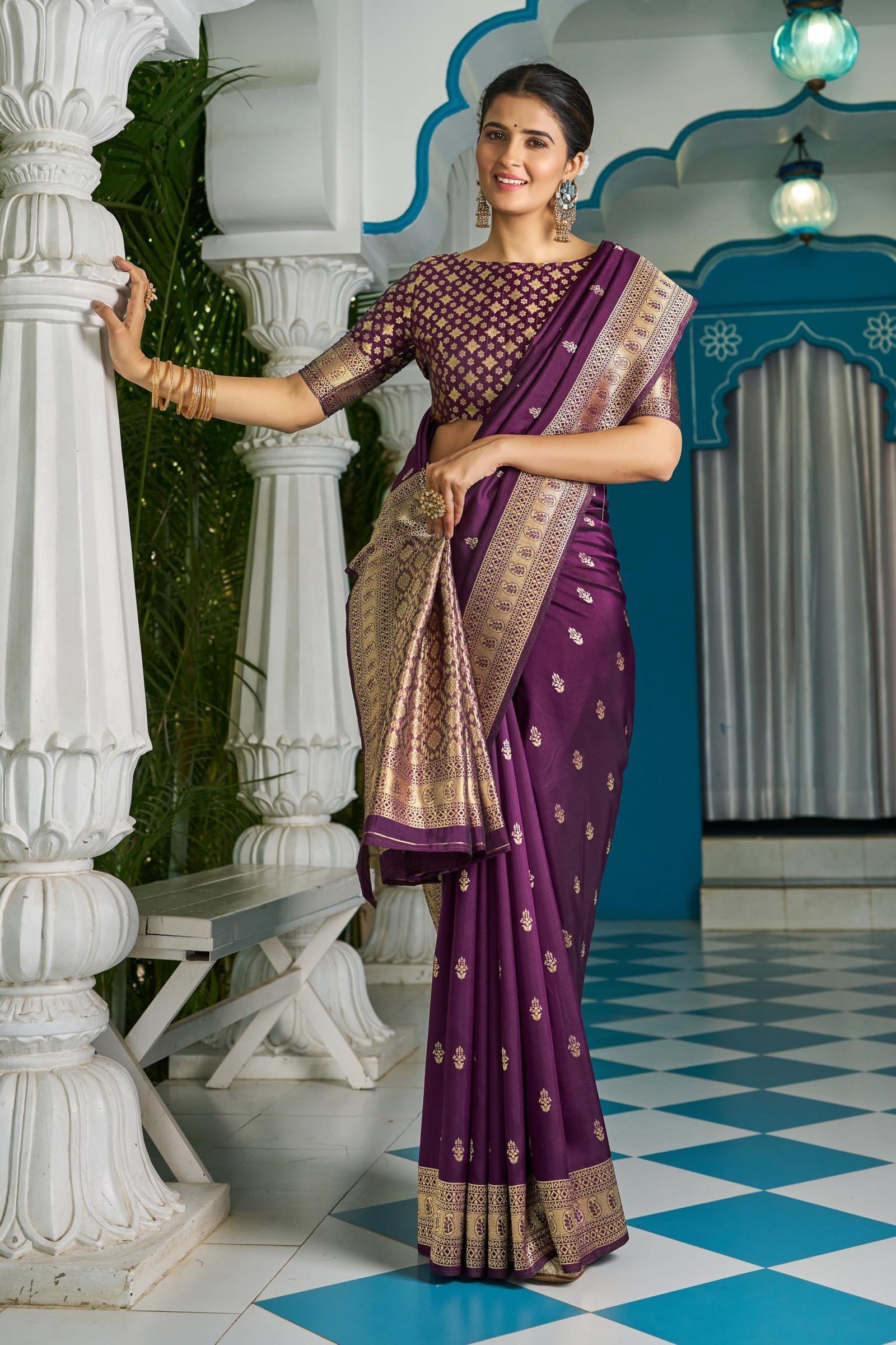 Women Silk Kanjivaram Sarees Kanchipuram Saree With Blouse Piece (Purple)