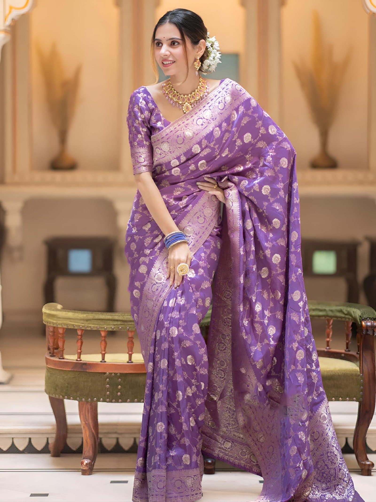 Women's Pure Kanjivaram Silk Saree Soft Banarasi Style Wedding With Blouse Piece | Saree For Women | New Sari_AZ-YS-OG1-SHAYANI LIGHT PURPLE