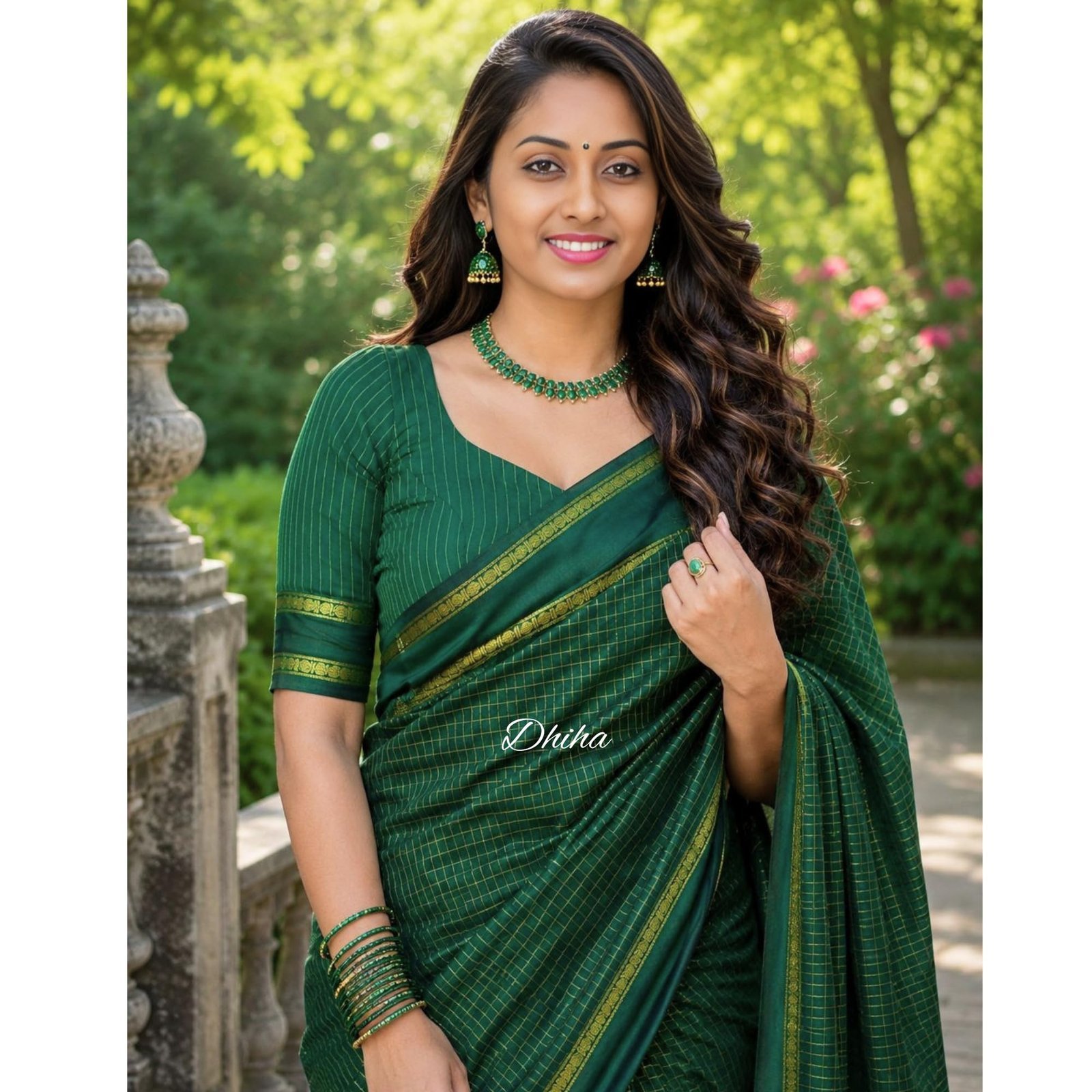 Pure Kalyani Cotton Saree for Women | Aarani Koora Kattam Checked Saree with Zari Border, Tassels & Running Blouse | Kanjivaram Cotton Silk | Handloom Weave (Dark Green Arani)