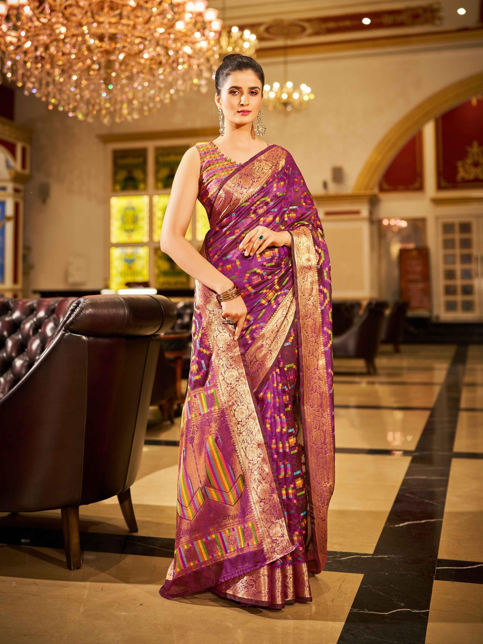 Women's Kanjivaram Banarasi Silk Saree For Patola Festival Wedding Silk With Rich Pallu Design Sarees For Women With Blouse Piece, Purple