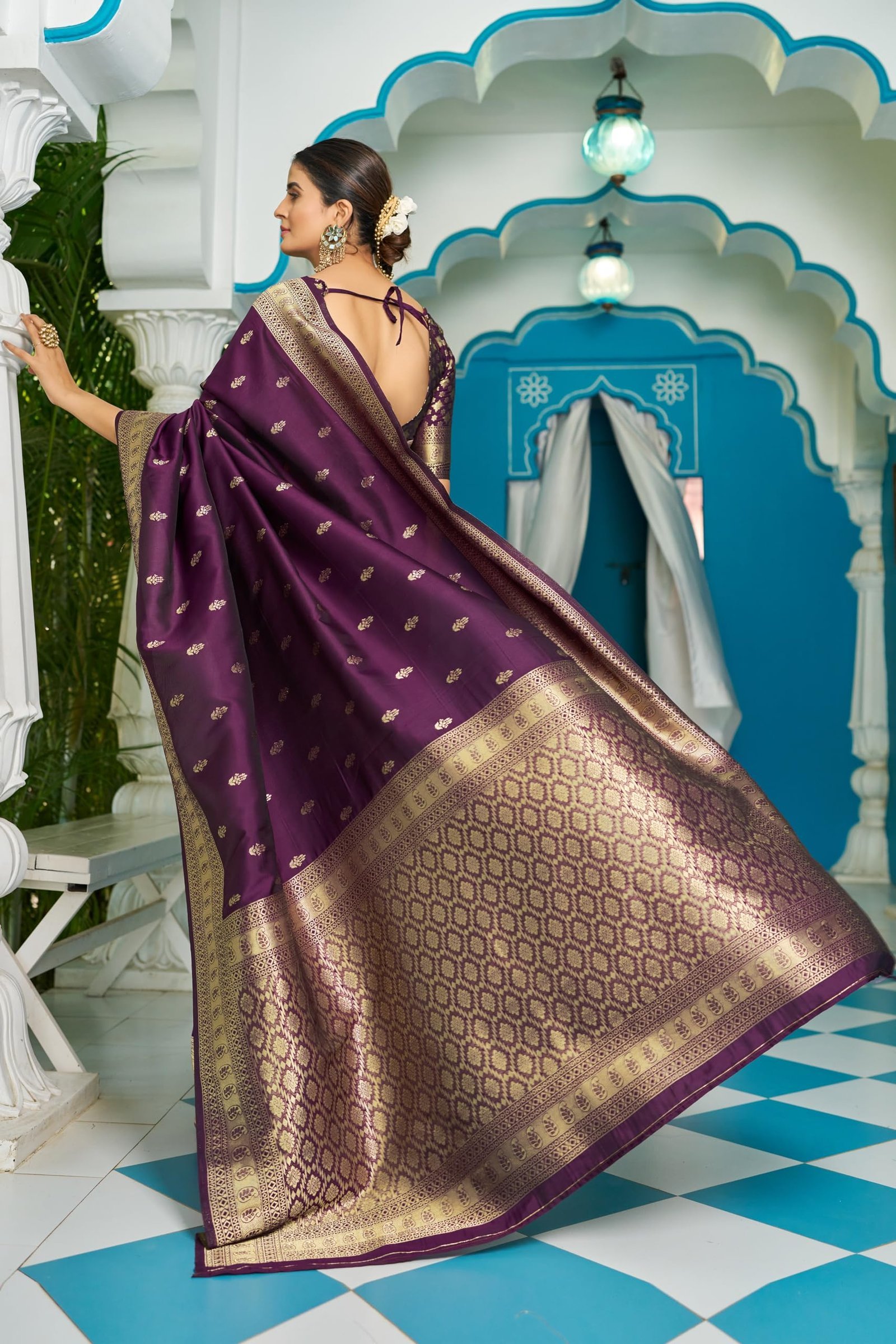 Women Silk Kanjivaram Sarees Kanchipuram Saree With Blouse Piece (Purple)