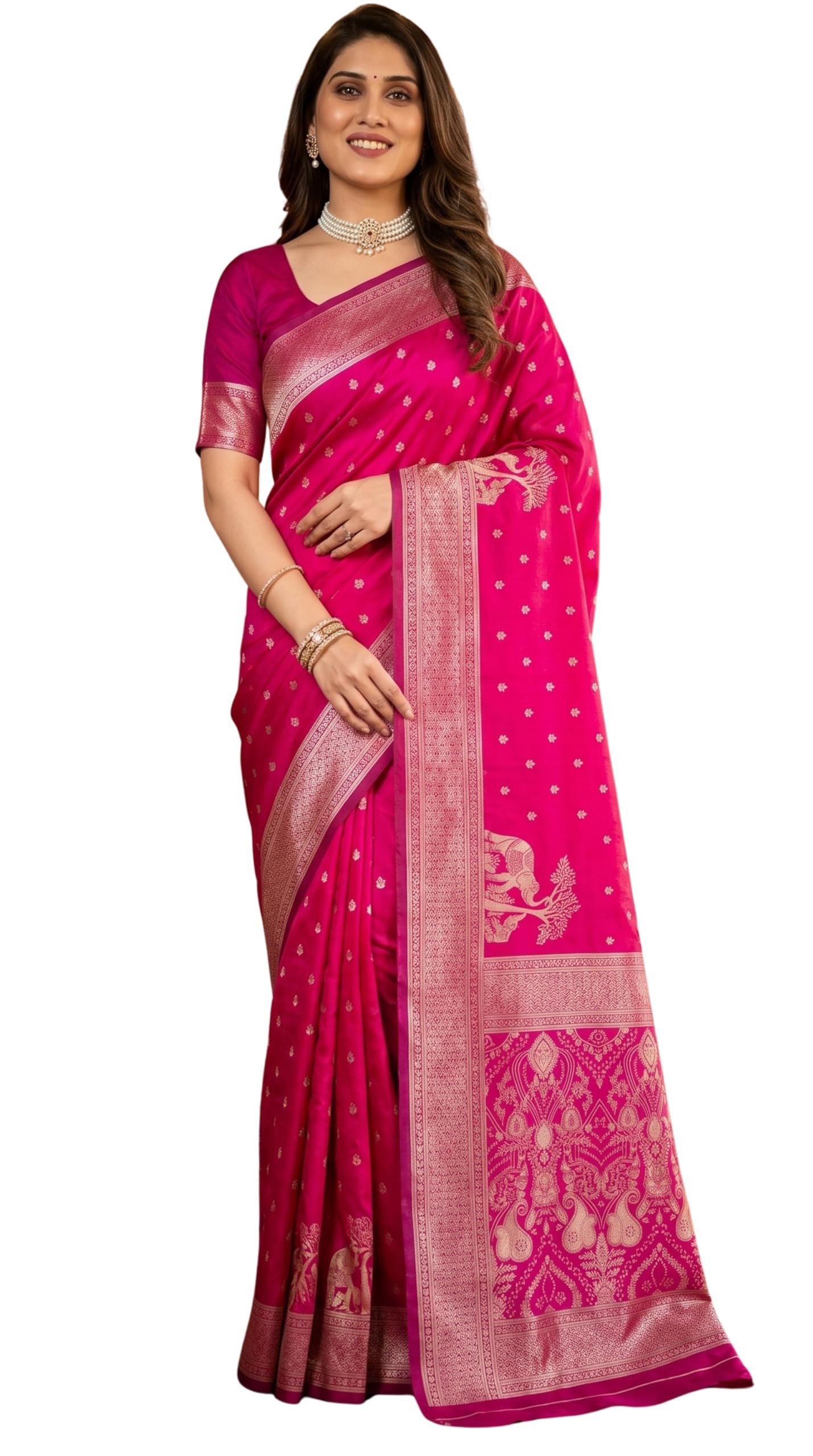 Women's Pure Kanjivaram Silk Sarees Latest Banarasi Saree For Woman Soft Sari Party Design Wear Pattu Cotton With Blouse Piece Wedding Sadi Ladies 2026 collection (Bansi RaniPink)