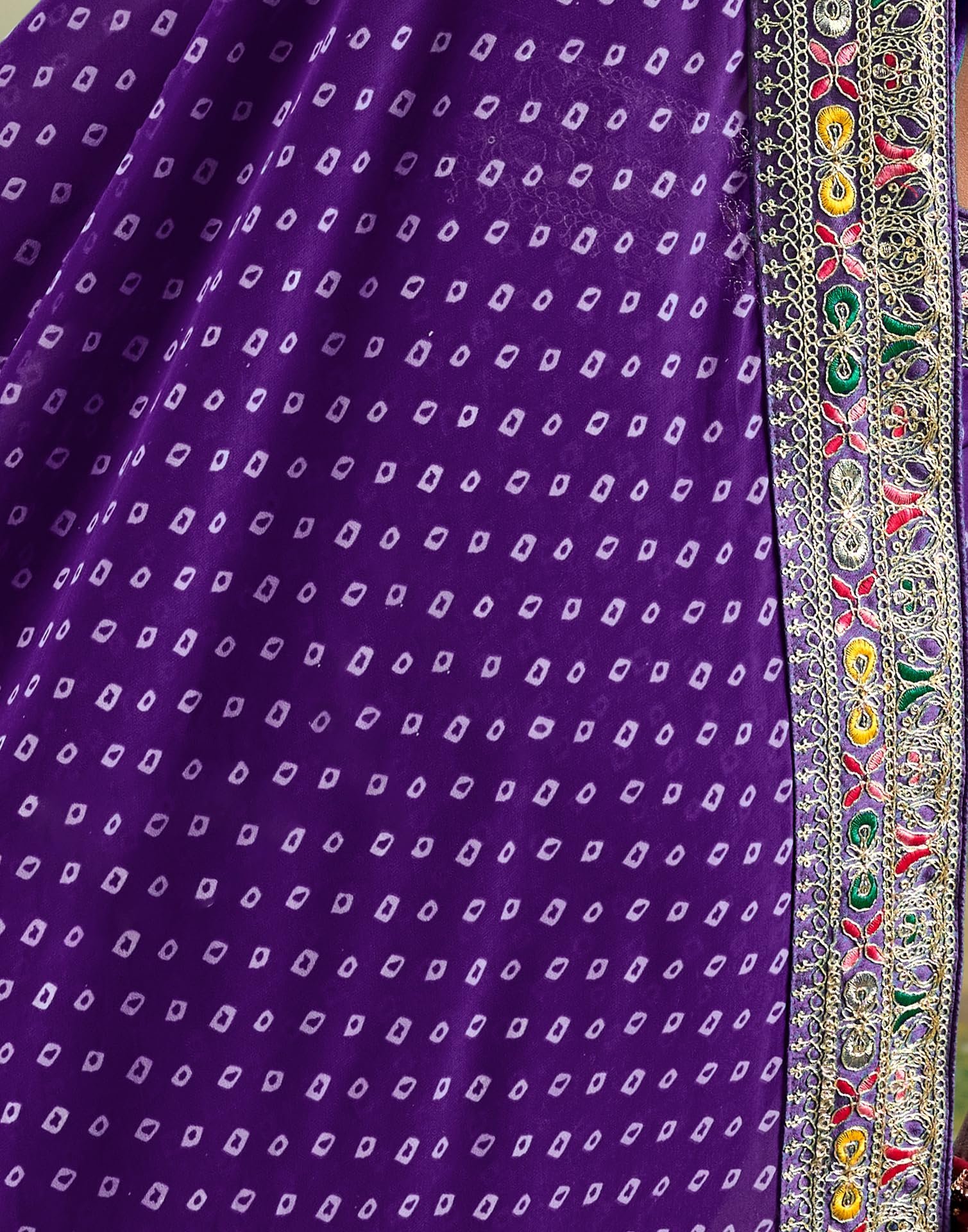 Women's Georgette Bandhani Printed Embroidery Saree, Traditional Wedding Sarees For Women With Unstitched Blouse Piece (4115S904_Violet)