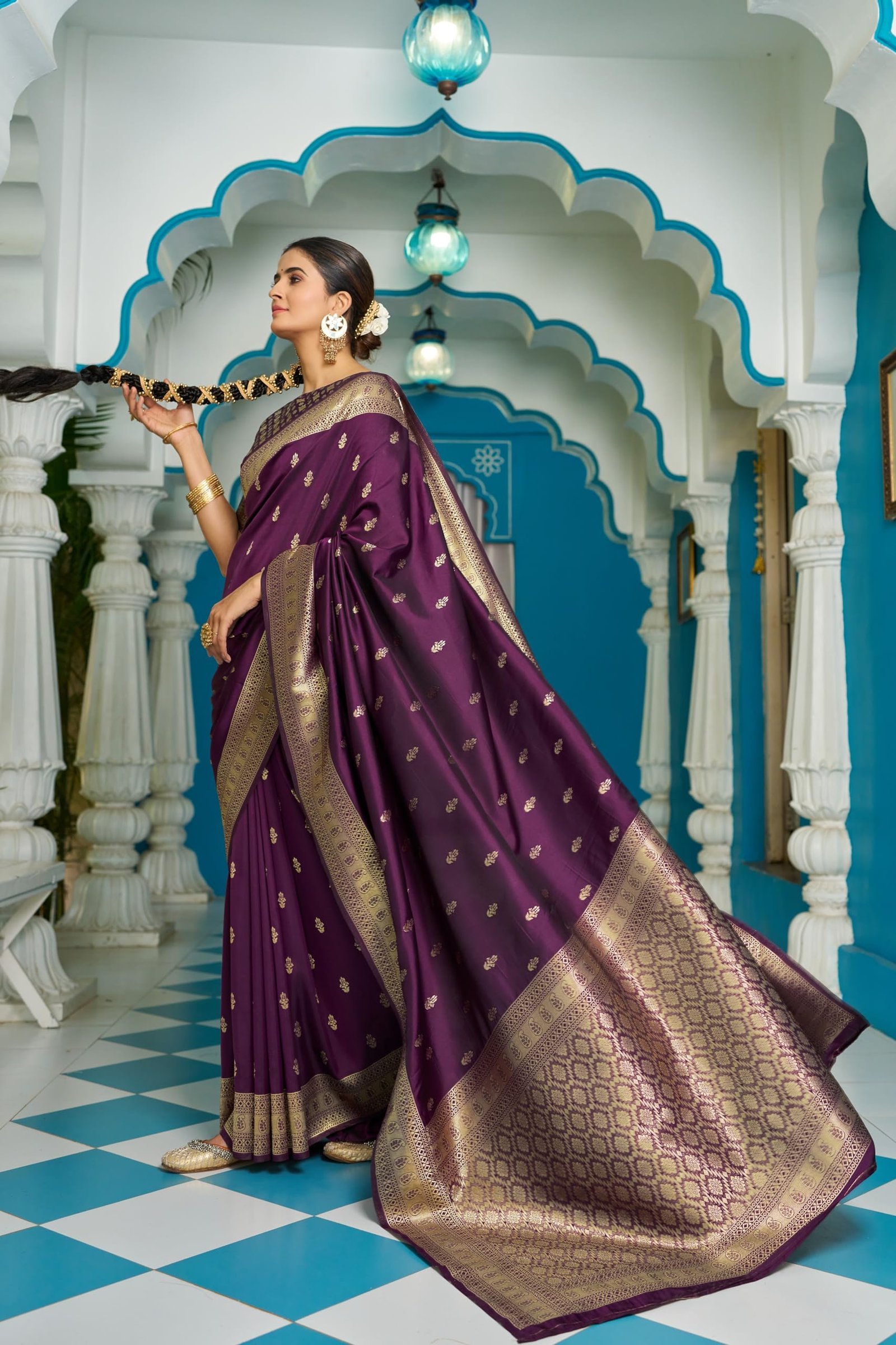 Women Silk Kanjivaram Sarees Kanchipuram Saree With Blouse Piece (Purple)