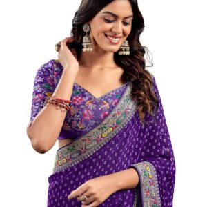 Women's Georgette Bandhani Printed Embroidery Saree, Traditional Wedding Sarees For Women With Unstitched Blouse Piece (4115S904_Violet)