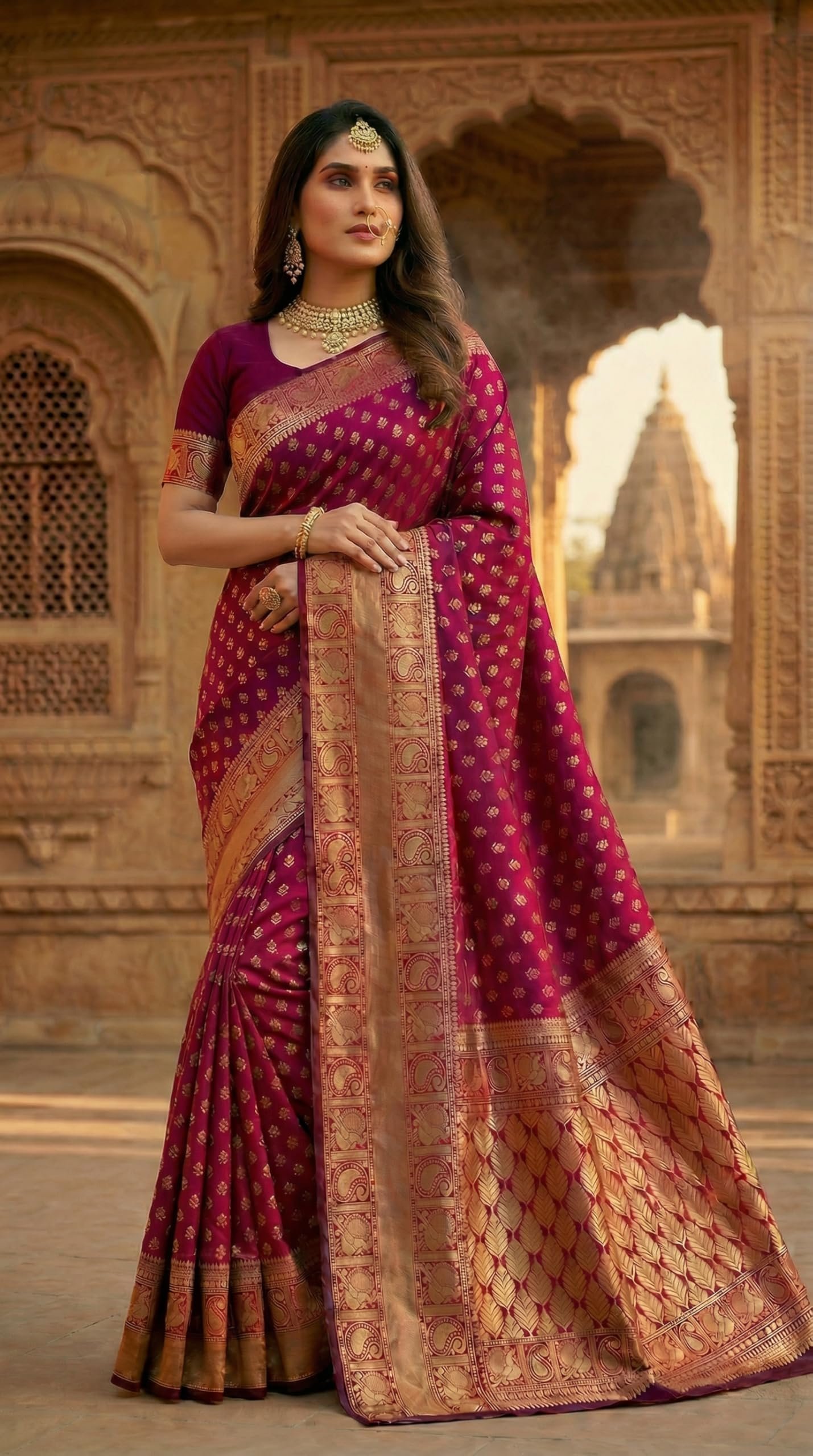 Women's Pure Kanjivaram Silk Sarees Latest Banarasi Saree For Woman Soft Sari Party Design Wear Pattu Cotton With Blouse Piece Wedding Sadi Ladies 2026 collection (Priya Magenta)