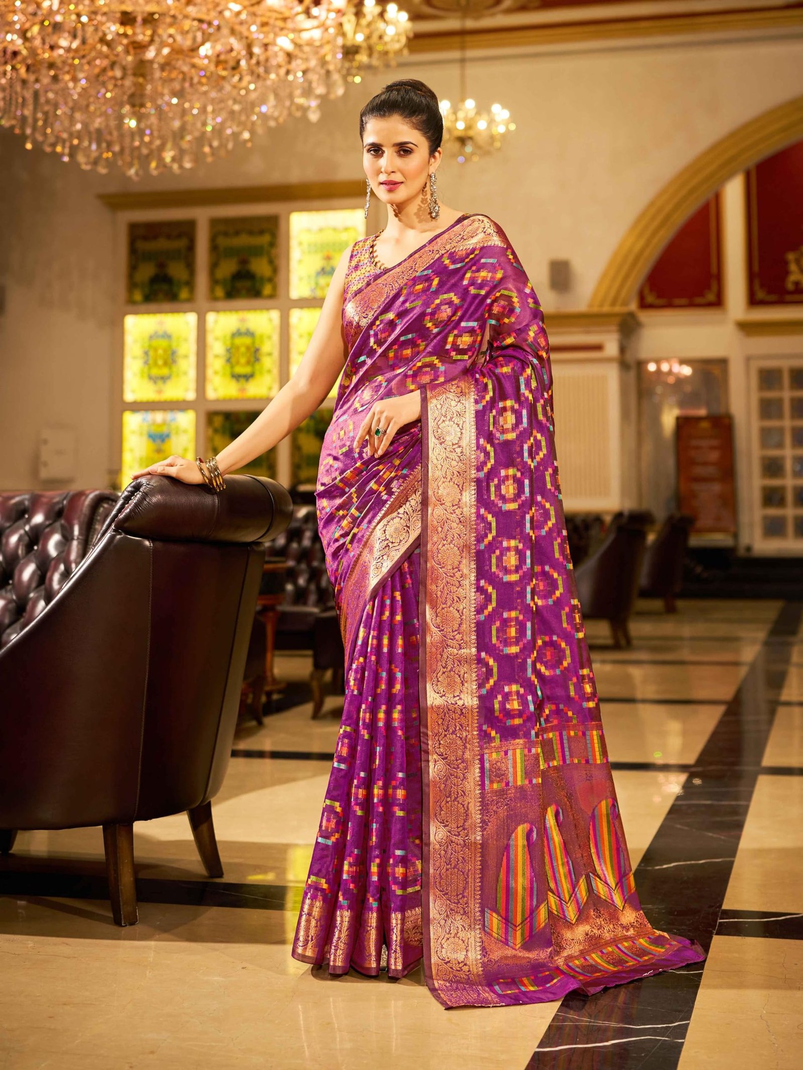 Women's Kanjivaram Banarasi Silk Saree For Patola Festival Wedding Silk With Rich Pallu Design Sarees For Women With Blouse Piece, Purple