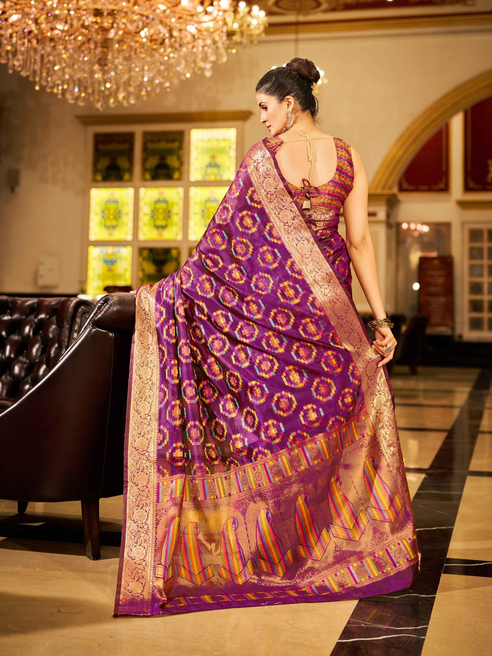 Women's Kanjivaram Banarasi Silk Saree For Patola Festival Wedding Silk With Rich Pallu Design Sarees For Women With Blouse Piece, Purple