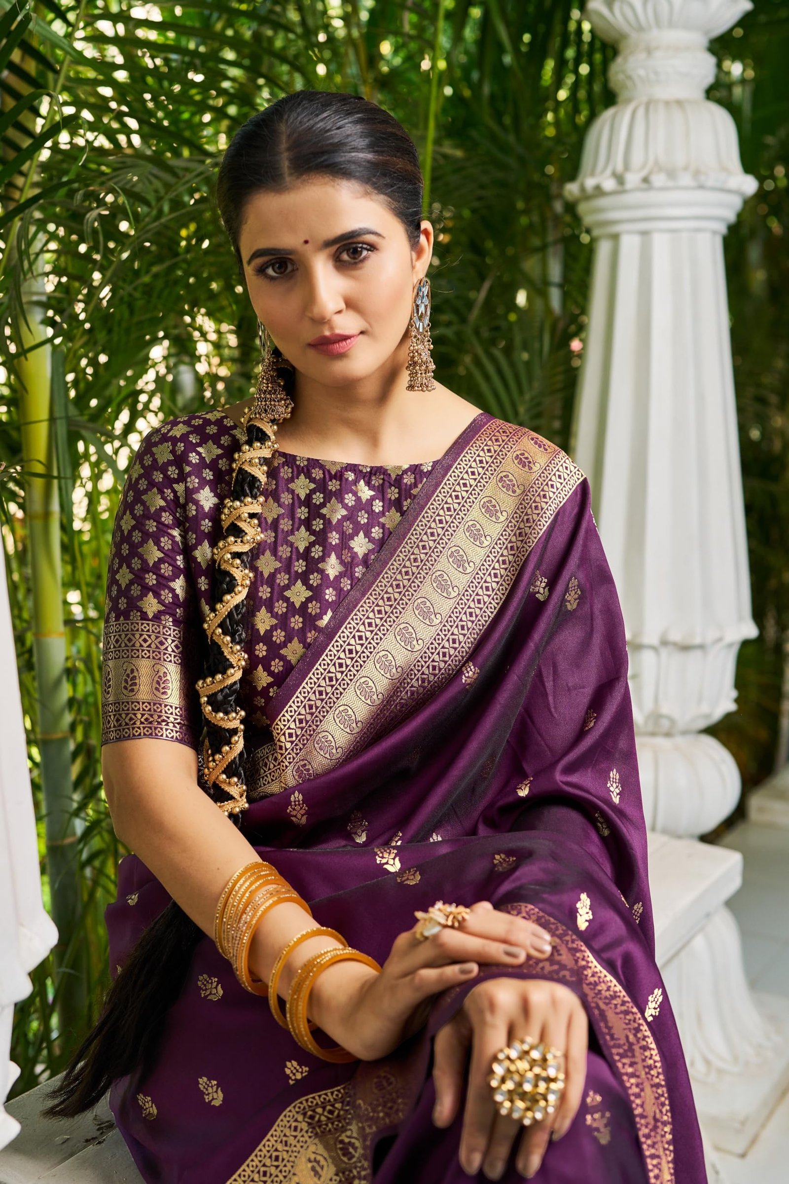 Women Silk Kanjivaram Sarees Kanchipuram Saree With Blouse Piece (Purple)